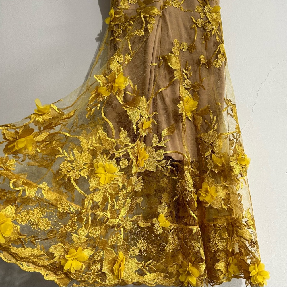 Dress the Population Audrey Fit & Flare Sheer Lace Floral Applique Midi Dress M - Picture 10 of 14